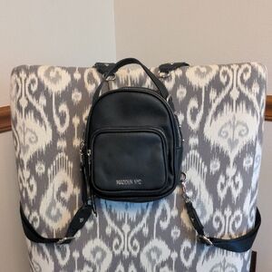 Madden NYC Black Mini Backpack Purse – Vegan Leather Logo Strap Crossbody